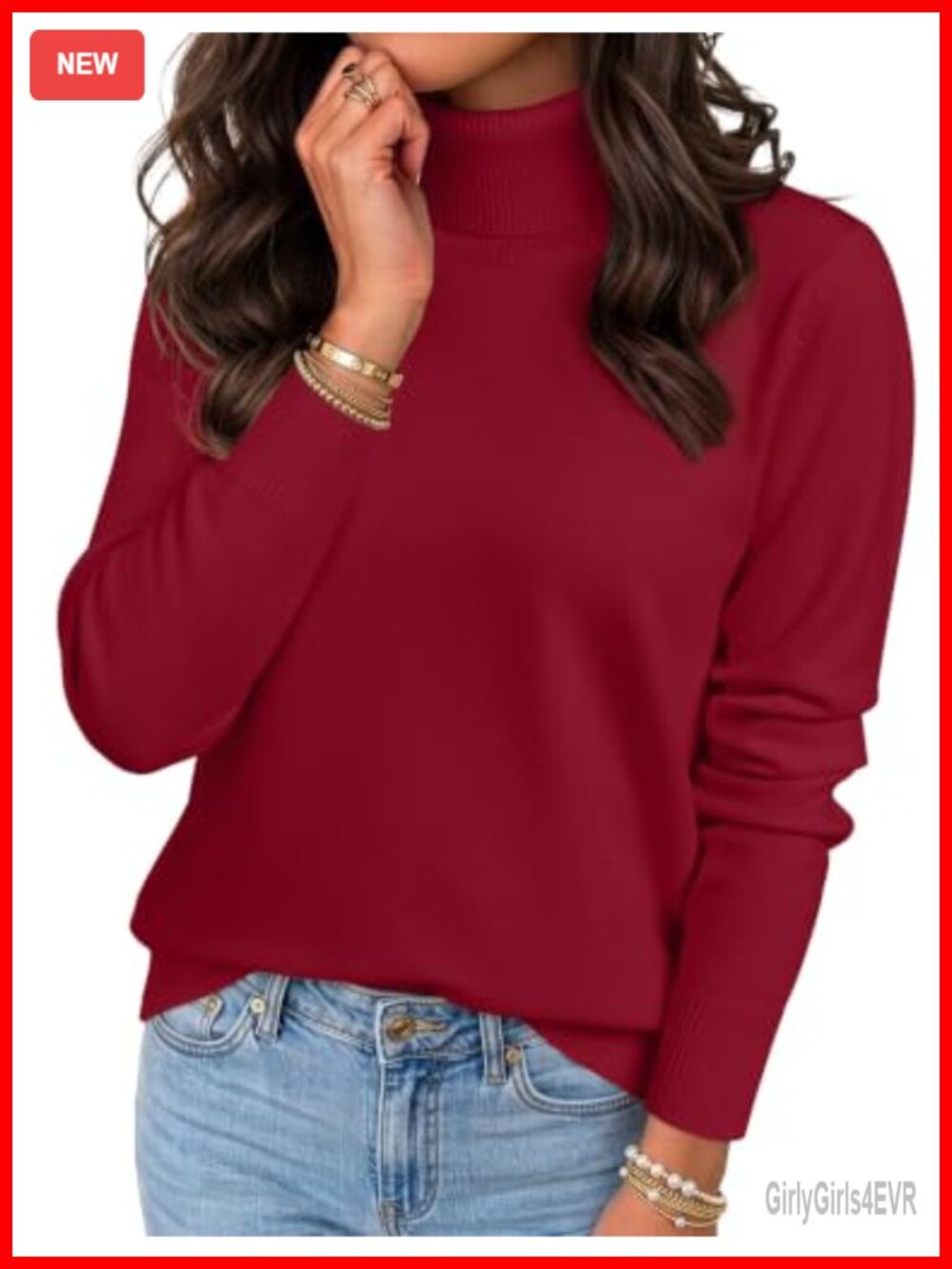 Women's Turtleneck Sweater Long Sleeve Knit Pullover with Side Split Hem